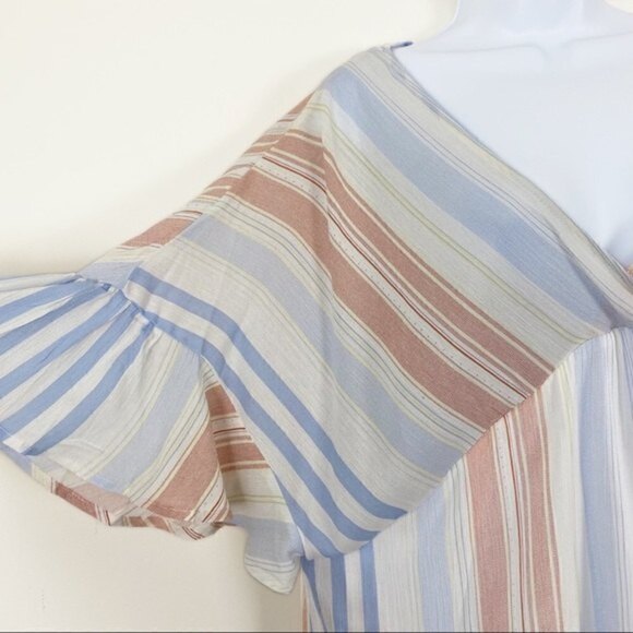 NEW NWT KORI Salmon & Blue Striped Tassel Top Beach Coverup V-neck Oversized Sm - Picture 6 of 9